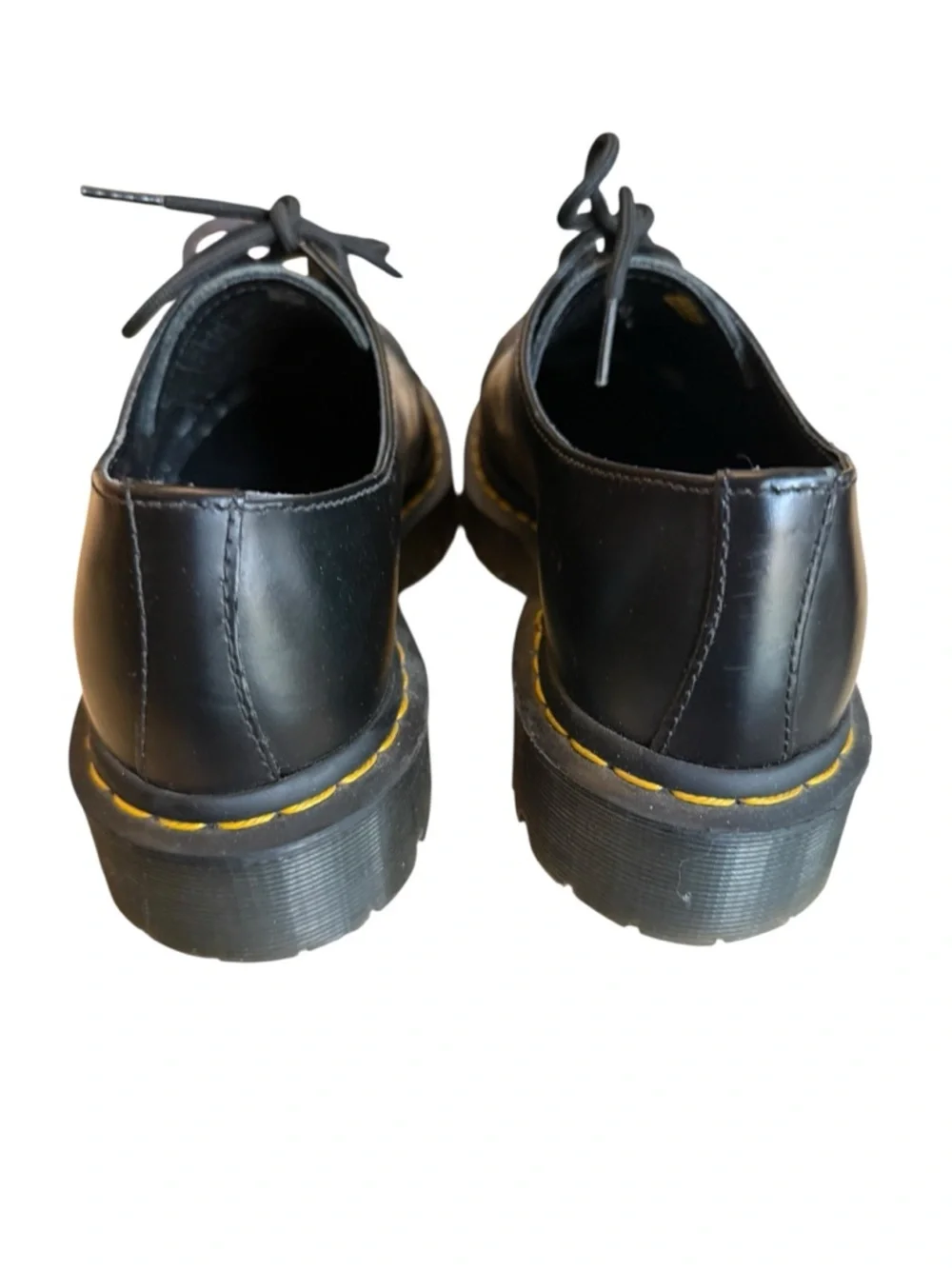 Dr Martens  Men's Black Lace-Up Platform Shoes with Yellow Stitch Detail